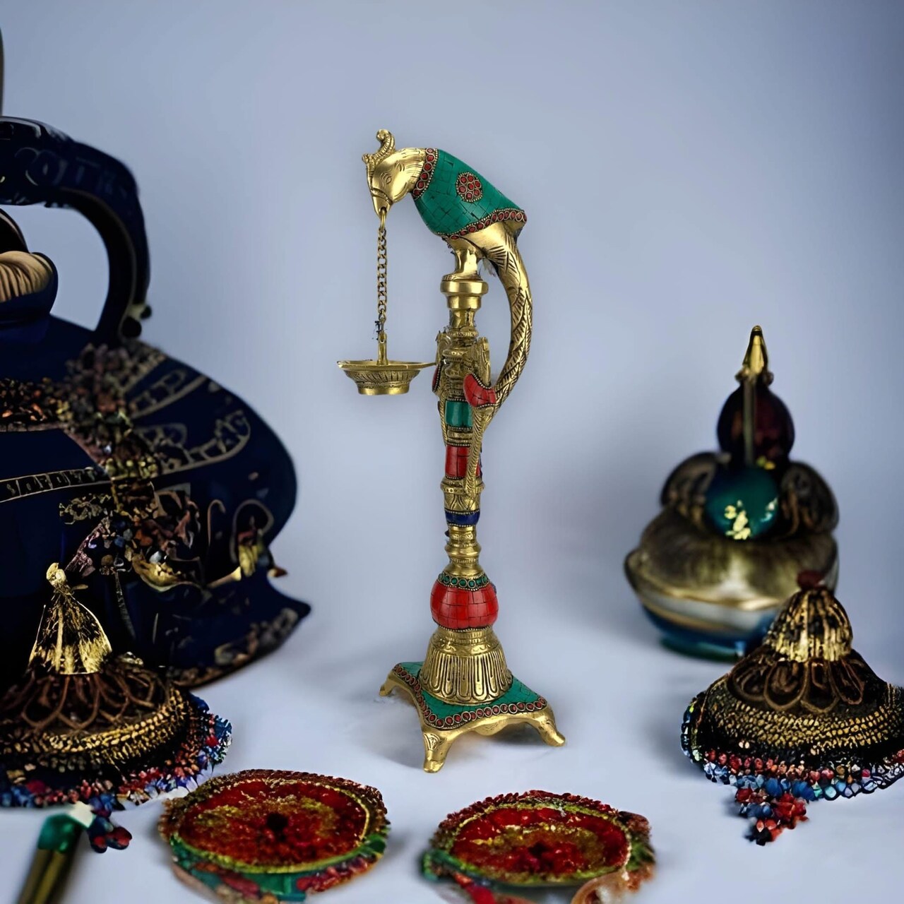 Brass Parrot Wall Hanging Diya with Chain Annam Hanging Idol Oil Lamp Diya for Home Temple Mandir Office Diwali Decor Kathu Vilakku Puja Diya - Deepawali Housewarming Return Gift